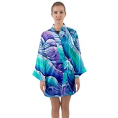 Ocean Waves In Pastel Tones Long Sleeve Satin Kimono