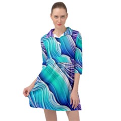 Ocean Waves In Pastel Tones Mini Skater Shirt Dress