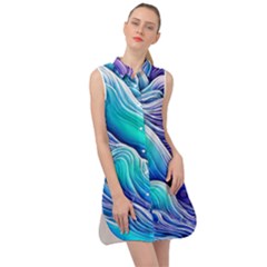 Ocean Waves In Pastel Tones Sleeveless Shirt Dress