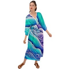 Ocean Waves In Pastel Tones Grecian Style  Maxi Dress