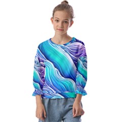 Ocean Waves In Pastel Tones Kids  Cuff Sleeve Top