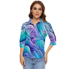 Ocean Waves In Pastel Tones Women s Quarter Sleeve Pocket Shirt