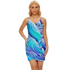 Ocean Waves In Pastel Tones Wrap Tie Front Dress