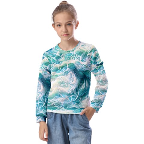 The Endless Sea Kids  Long Sleeve Tee With Frill  by GardenOfOphir