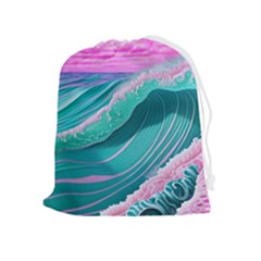 Pink Ocean Waves Drawstring Pouch (xl)