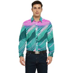 Pink Ocean Waves Men s Long Sleeve  Shirt by GardenOfOphir