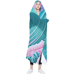 Pink Ocean Waves Wearable Blanket by GardenOfOphir