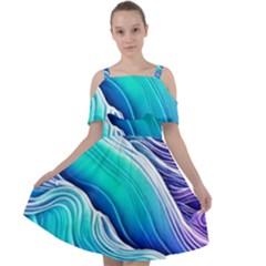 Ocean Waves In Pastel Tones Cut Out Shoulders Chiffon Dress by GardenOfOphir