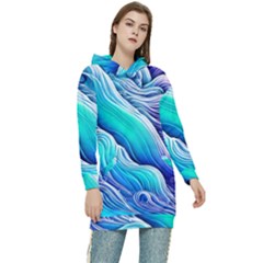 Ocean Waves In Pastel Tones Women s Long Oversized Pullover Hoodie by GardenOfOphir