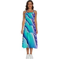 Ocean Waves In Pastel Tones Sleeveless Shoulder Straps Boho Dress