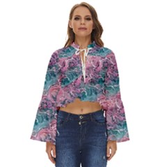 Ocean Waves In Pink Ii Boho Long Bell Sleeve Top