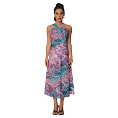 Ocean Waves In Pink Ii Sleeveless Cross Front Cocktail Midi Chiffon Dress by GardenOfOphir