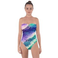 Pastel Hues Ocean Waves Tie Back One Piece Swimsuit