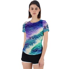 Pastel Hues Ocean Waves Back Cut Out Sport Tee