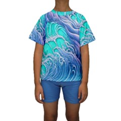 The Beauty Of Waves Kids  Short Sleeve Swimwear by GardenOfOphir