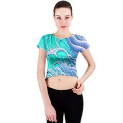 The Beauty Of Waves Crew Neck Crop Top by GardenOfOphir