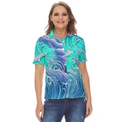 The Beauty Of Waves Women s Short Sleeve Double Pocket Shirt