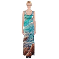 Waves Of The Ocean Thigh Split Maxi Dress by GardenOfOphir