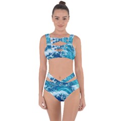 Abstract Blue Ocean Waves Iii Bandaged Up Bikini Set  by GardenOfOphir