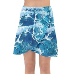 Abstract Blue Ocean Waves Iii Wrap Front Skirt by GardenOfOphir