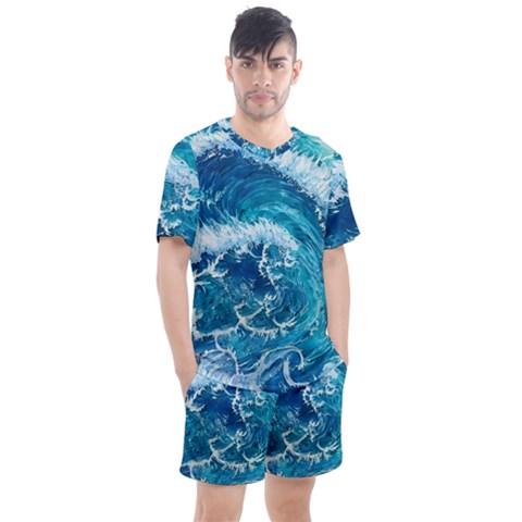 Abstract Blue Ocean Waves Iii Men s Mesh Tee And Shorts Set by GardenOfOphir