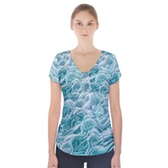 Nature Ocean Waves Short Sleeve Front Detail Top by GardenOfOphir