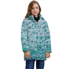 Nature Ocean Waves Kid s Hooded Longline Puffer Jacket by GardenOfOphir