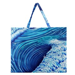 Simple Blue Ocean Wave Zipper Large Tote Bag by GardenOfOphir