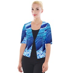 Simple Blue Ocean Wave Cropped Button Cardigan by GardenOfOphir