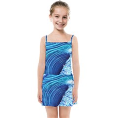 Simple Blue Ocean Wave Kids  Summer Sun Dress by GardenOfOphir