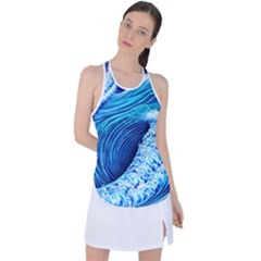 Simple Blue Ocean Wave Racer Back Mesh Tank Top by GardenOfOphir