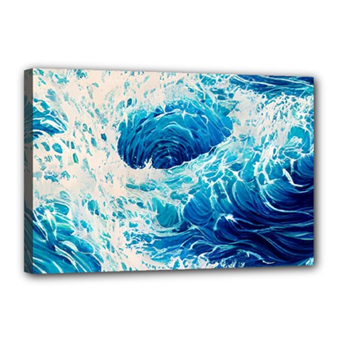 Abstract Blue Ocean Wave Ii Canvas 18  X 12  (stretched) by GardenOfOphir