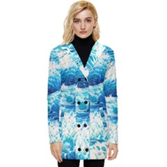 Abstract Blue Ocean Wave Ii Button Up Hooded Coat  by GardenOfOphir