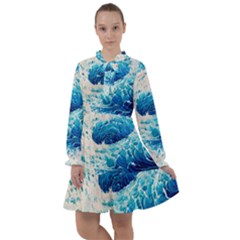 Abstract Blue Ocean Wave Ii All Frills Chiffon Dress by GardenOfOphir