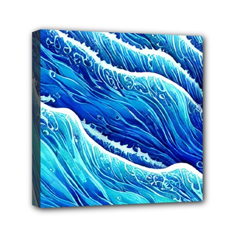 Blue Ocean Wave Watercolor Mini Canvas 6  X 6  (stretched) by GardenOfOphir