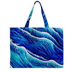 Blue Ocean Wave Watercolor Zipper Mini Tote Bag by GardenOfOphir