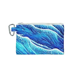 Blue Ocean Wave Watercolor Canvas Cosmetic Bag (small) by GardenOfOphir