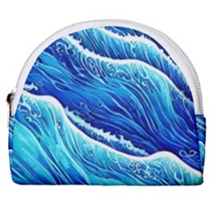 Blue Ocean Wave Watercolor Horseshoe Style Canvas Pouch by GardenOfOphir