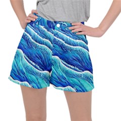 Blue Ocean Wave Watercolor Ripstop Shorts by GardenOfOphir