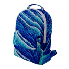 Blue Ocean Wave Watercolor Flap Pocket Backpack (large) by GardenOfOphir