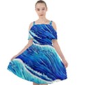 Blue Ocean Wave Watercolor Cut Out Shoulders Chiffon Dress View1