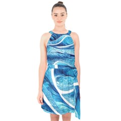 Blue Wave Halter Collar Waist Tie Chiffon Dress by GardenOfOphir