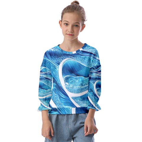 Blue Wave Kids  Cuff Sleeve Top by GardenOfOphir