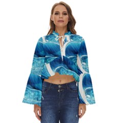 Blue Wave Boho Long Bell Sleeve Top