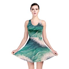 Blue Wave Pattern Reversible Skater Dress by GardenOfOphir