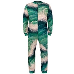 Blue Wave Pattern Onepiece Jumpsuit (men) by GardenOfOphir