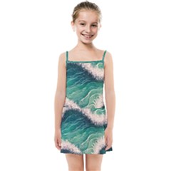 Blue Wave Pattern Kids  Summer Sun Dress by GardenOfOphir