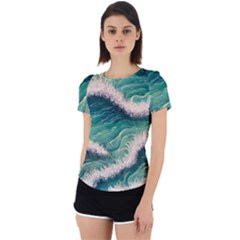 Blue Wave Pattern Back Cut Out Sport Tee by GardenOfOphir