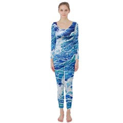 Abstract Blue Wave Long Sleeve Catsuit by GardenOfOphir