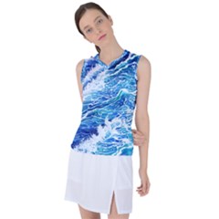 Abstract Blue Wave Women s Sleeveless Sports Top by GardenOfOphir